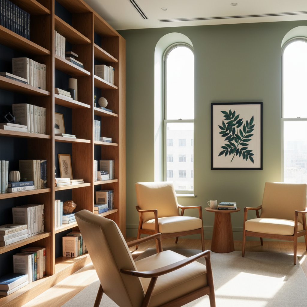 Modern therapeutic environment with warm natural lighting